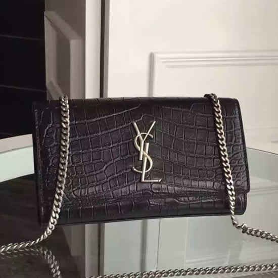 Replica Saint Laurent Medium Monogram Satchel In Black Crocodile Leather Handbags